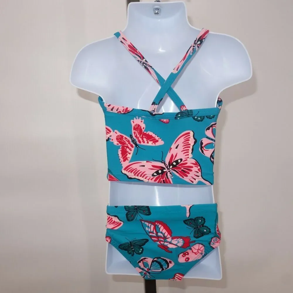 NEW Hanna Andersson Teal Aqua Butterfly Tankini Swimsuit Size 80 18-24 months